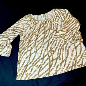 Michael Kors Bone White Gold Chain 3/4 Bell Sleeve Peasant Top Medium